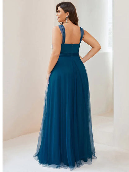 Wholesa Plus Size Maxi Long Double V Neck Tulle Bridesmaid Dresses