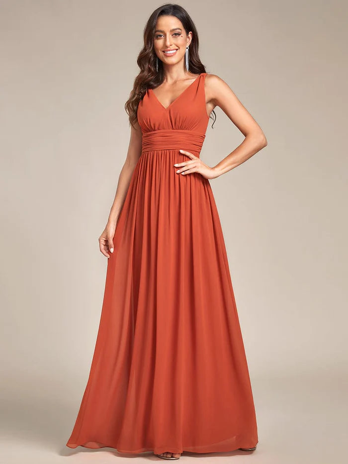 Wholesa Elegant Sleeveless V-Neck Maxi Chiffon Bridesmaid Dress