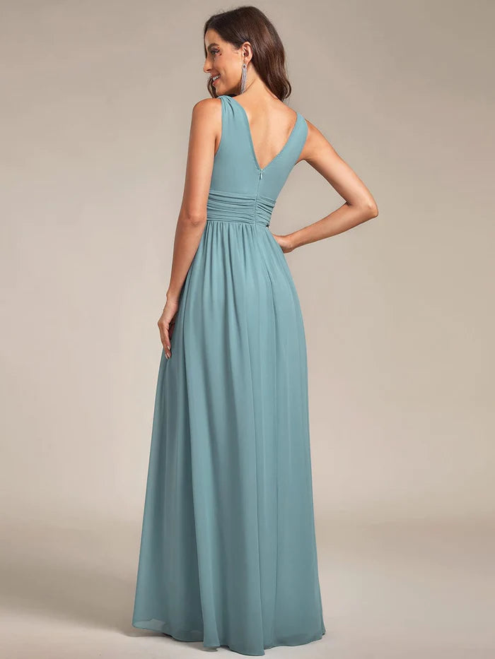 Wholesa Elegant V Neck A Line Chiffon Maxi Bridesmaid Dresses