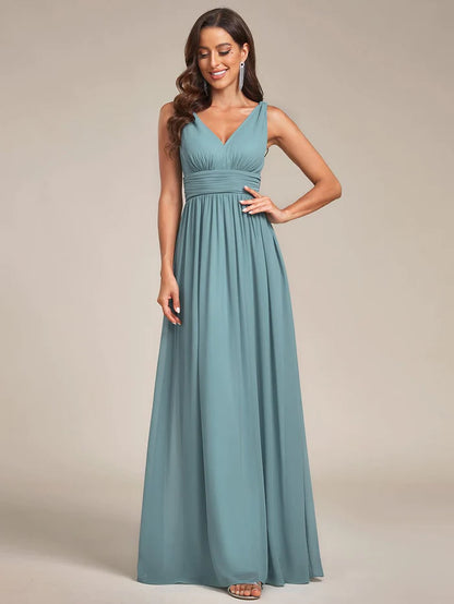 Wholesa Elegant V Neck A Line Chiffon Maxi Bridesmaid Dresses