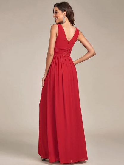 Wholesa Elegant Sleeveless V-Neck Maxi Chiffon Bridesmaid Dress