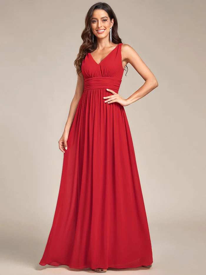 Wholesa Elegant Sleeveless V-Neck Maxi Chiffon Bridesmaid Dress