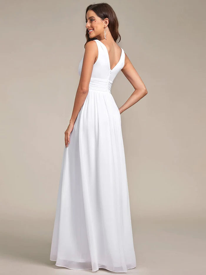 Wholesa Elegant V Neck A Line Chiffon Maxi Bridesmaid Dresses