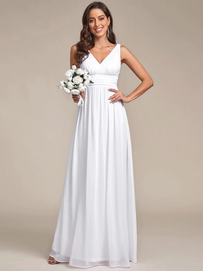 Wholesa Elegant V Neck A Line Chiffon Maxi Bridesmaid Dresses