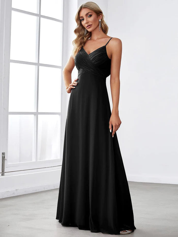 Wholesa Criss-Cross V-Neck Chiffon Backless A-Line Bridesmaid Dress