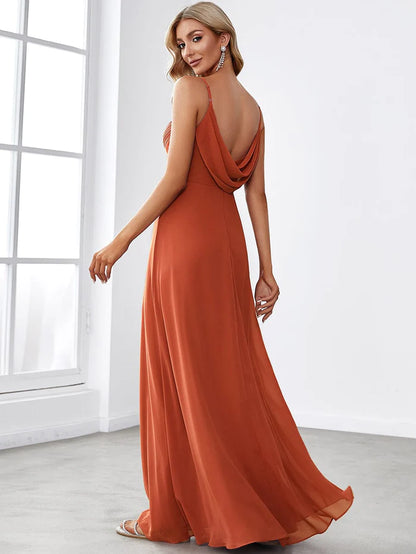 Wholesa Criss-Cross V-Neck Chiffon Backless A-Line Bridesmaid Dress