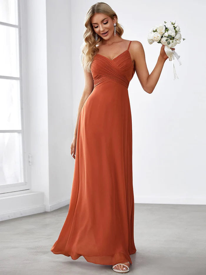 Wholesa Criss-Cross V-Neck Chiffon Backless A-Line Bridesmaid Dress