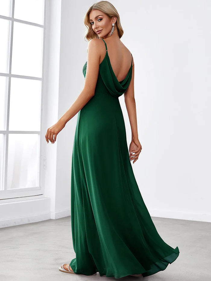 Wholesa Criss-Cross V-Neck Chiffon Backless A-Line Bridesmaid Dress