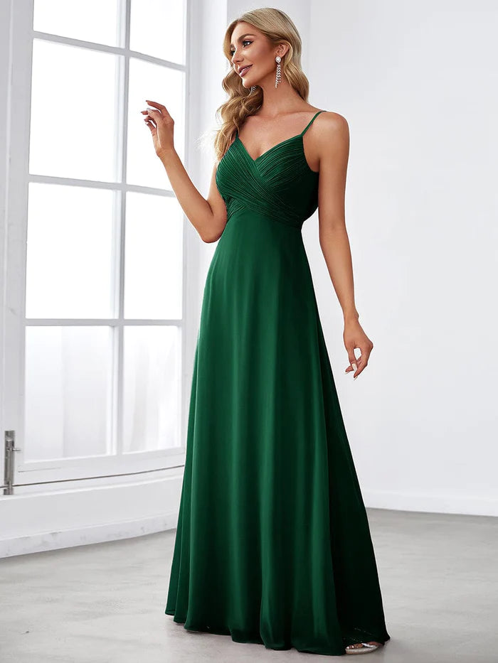 Wholesa Criss-Cross V-Neck Chiffon Backless A-Line Bridesmaid Dress