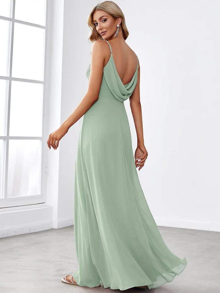 Wholesa Custom Size Sweetheart Draped Back Floor Length Bridesmaid Dress