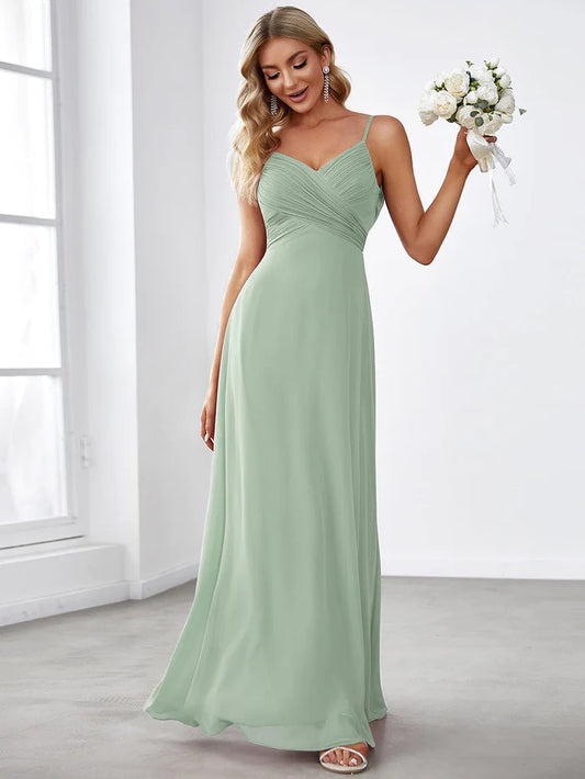 Wholesa Custom Size Sweetheart Draped Back Floor Length Bridesmaid Dress