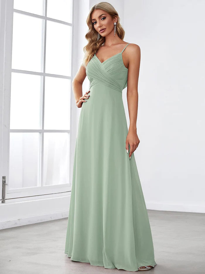 Wholesa Custom Size Sweetheart Draped Back Floor Length Bridesmaid Dress