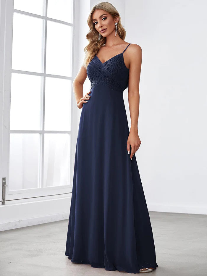 Wholesa Criss-Cross V-Neck Chiffon Backless A-Line Bridesmaid Dress