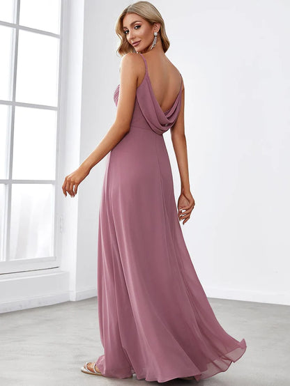 Wholesa Criss-Cross V-Neck Chiffon Backless A-Line Bridesmaid Dress