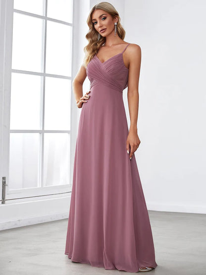 Wholesa Criss-Cross V-Neck Chiffon Backless A-Line Bridesmaid Dress