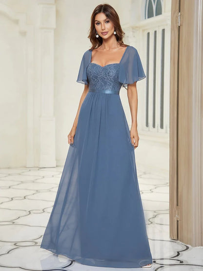 Wholesa Elegant Sweetheart Flutter Sleeve Lace Split Bridesmaid Dress