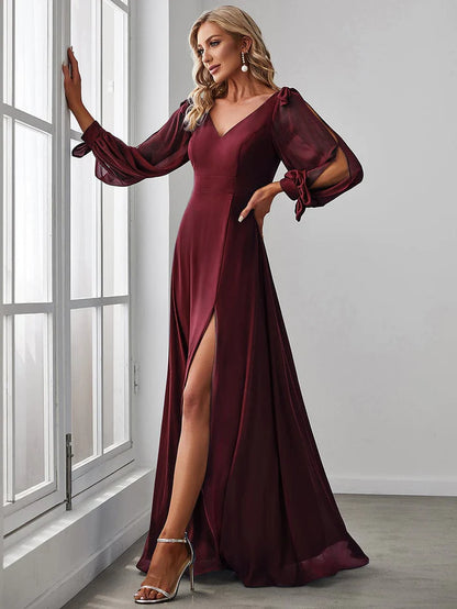 Wholesa Open Lantern Sleeve A-Line Bridesmaid Dress