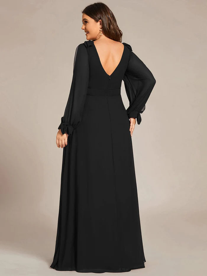 Wholesa Gentle Split Sleeve Low Back Thigh Slit Bridesmaid Dress