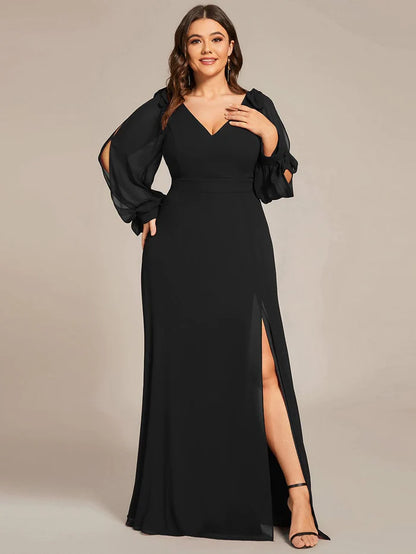 Wholesa Gentle Split Sleeve Low Back Thigh Slit Bridesmaid Dress