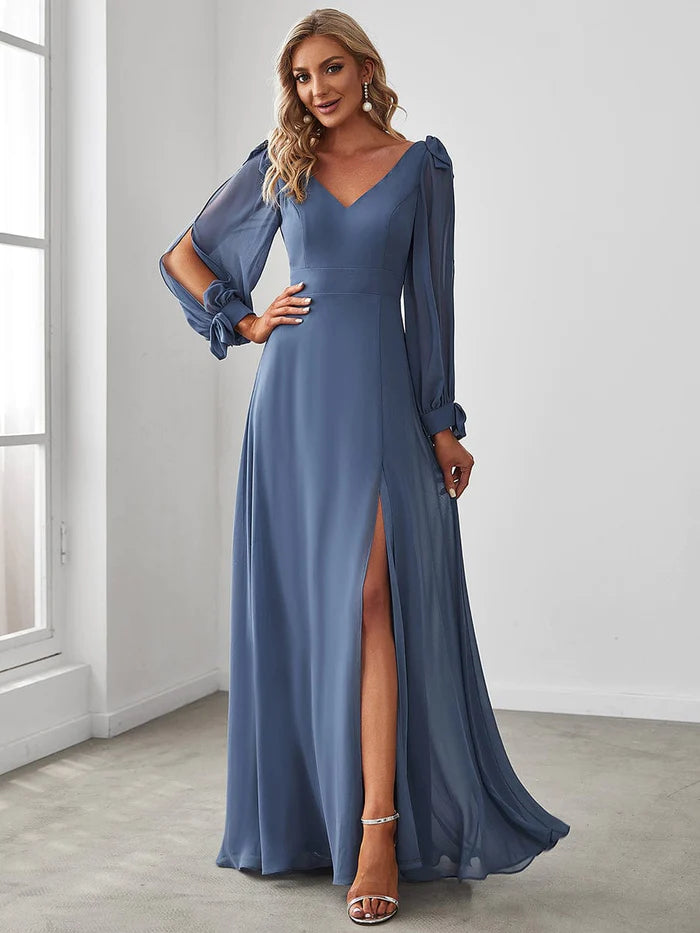 Wholesa Open Lantern Sleeve A-Line Bridesmaid Dress