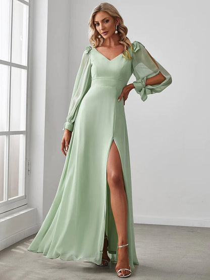 Wholesa Open Lantern Sleeve A-Line Bridesmaid Dress