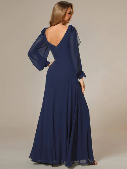 Wholesa Gentle Split Sleeve Low Back Thigh Slit Bridesmaid Dress