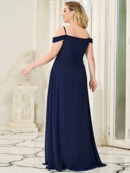 Wholesa Cold Shoulder High Waist Floor Length Bridesmaid Dress