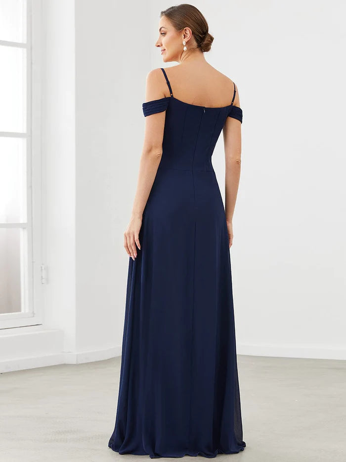 Wholesa Cold Shoulder High Waist Floor Length Bridesmaid Dress