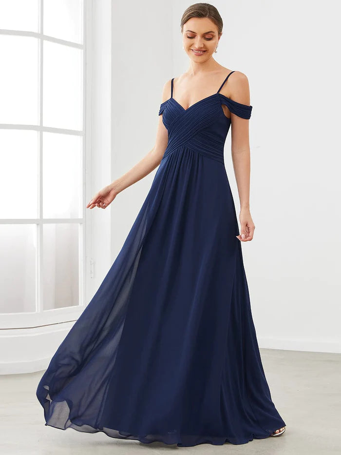 Wholesa Cold Shoulder High Waist Floor Length Bridesmaid Dress