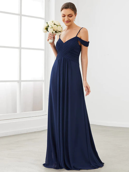 Wholesa Cold Shoulder High Waist Floor Length Bridesmaid Dress