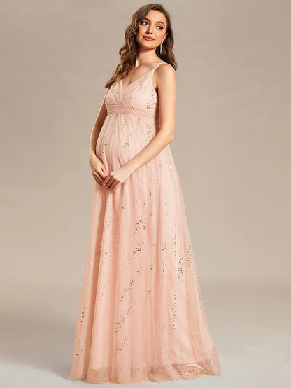 Wholesa Spaghetti Strap Scattered Sequins V-neck Floor Length Maternity Dress