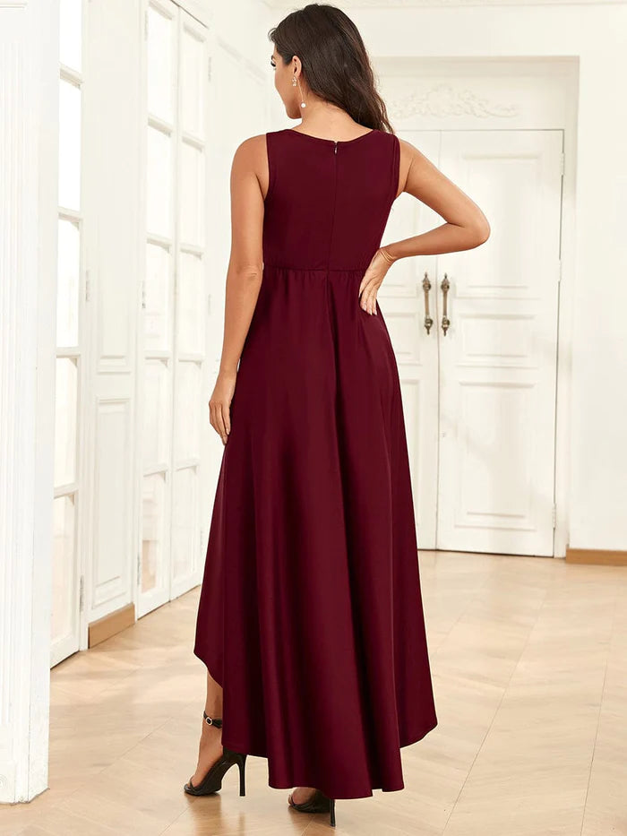 Wholesa Sleeveless V-Neck High Low Pleated Maternity Dress