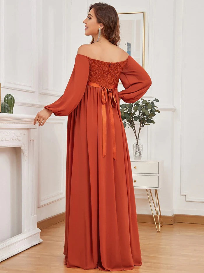 Wholesa Off Shoulder Lantern Sleeves Maternity Dress