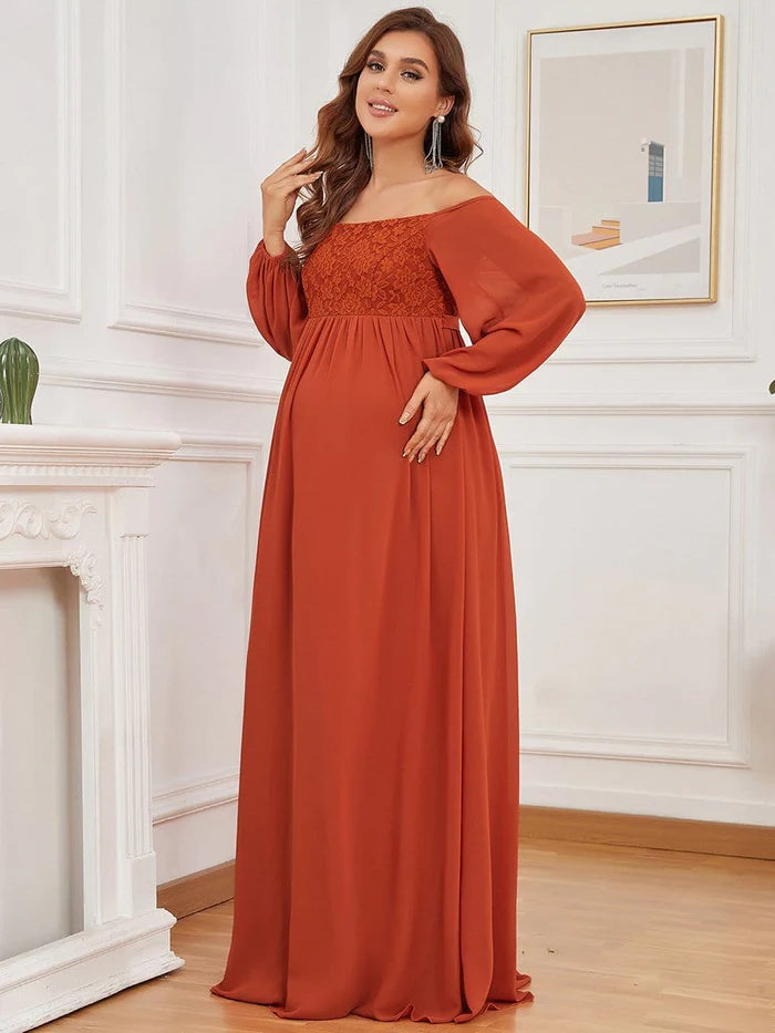 Wholesa Off Shoulder Lantern Sleeves Maternity Dress