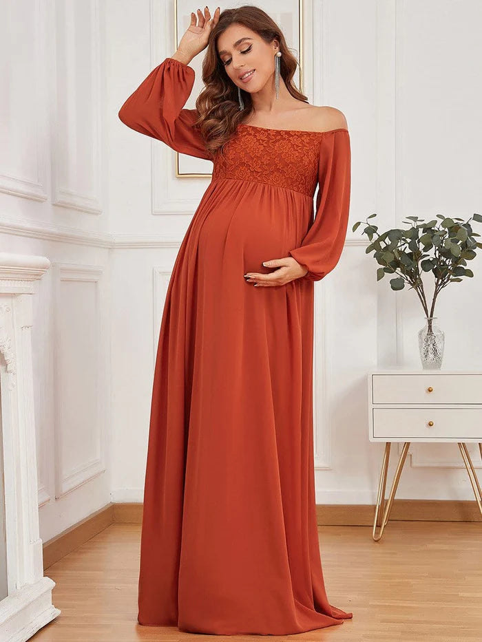 Wholesa Off Shoulder Lantern Sleeves Maternity Dress