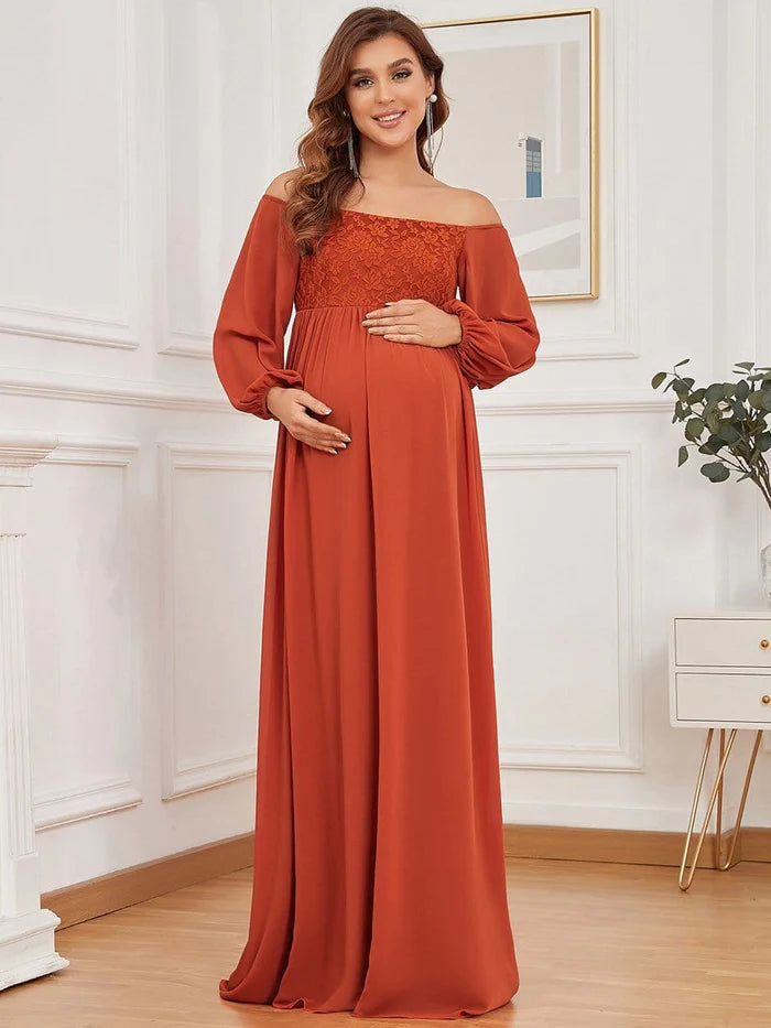 Wholesa Off Shoulder Lantern Sleeves Maternity Dress