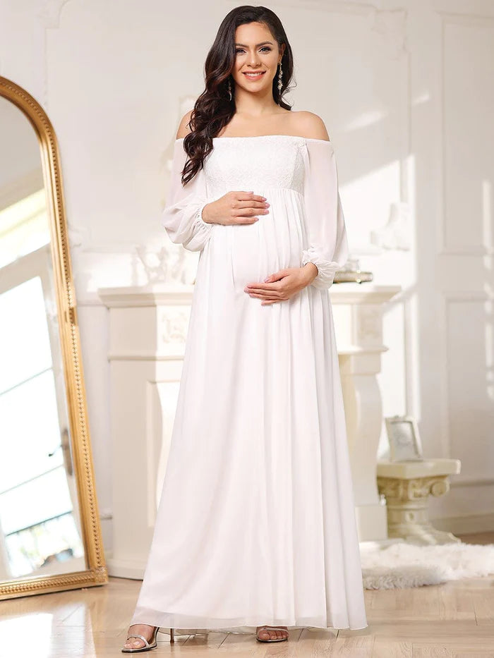 Wholesa Off Shoulder Lantern Sleeves Maternity Dress