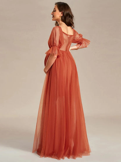 Wholesa Off the Shoulder Pleated Tulle Maxi Maternity Dress