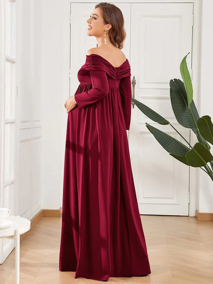 Wholesa Long Sleeve Pleated Off Shoulder Maternity Dress