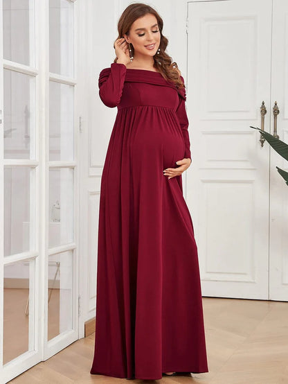 Wholesa Long Sleeve Pleated Off Shoulder Maternity Dress