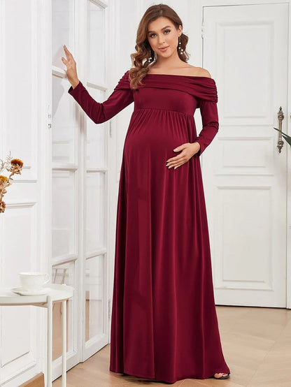 Wholesa Long Sleeve Pleated Off Shoulder Maternity Dress