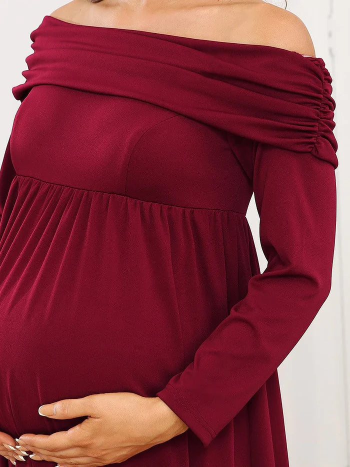 Wholesa Long Sleeve Pleated Off Shoulder Maternity Dress