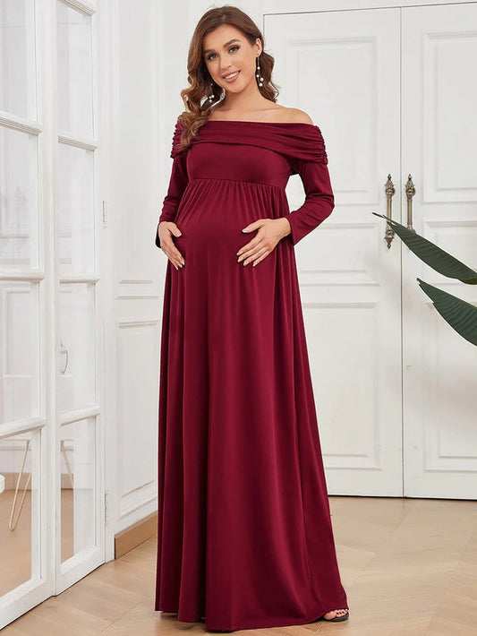 Wholesa Long Sleeve Pleated Off Shoulder Maternity Dress