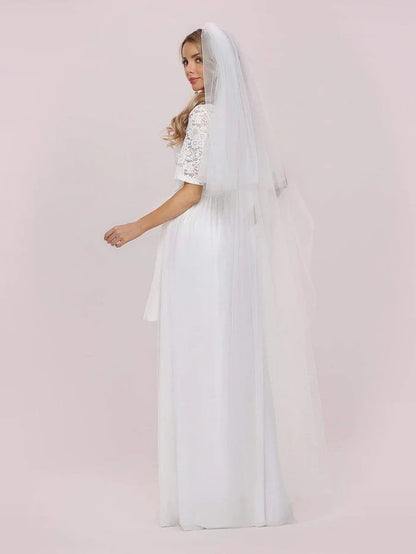 Wholesa Simple Half Sleeves Chiffon Wedding Dress with Belt