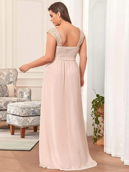 Wholesa Elegant A Line Long Chiffon Bridesmaid Dress With Lace Bodice