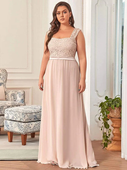 Wholesa Elegant A Line Long Chiffon Bridesmaid Dress With Lace Bodice