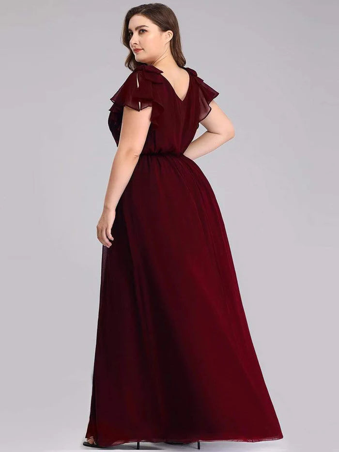 Wholesa Maxi Long Chiffon Plus Size Evening Dresses with Ruffles Sleeves