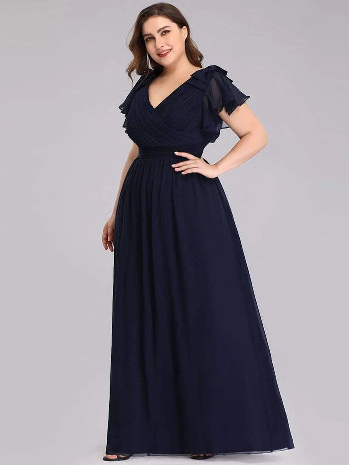 Wholesa Maxi Long Chiffon Plus Size Evening Dresses with Ruffles Sleeves