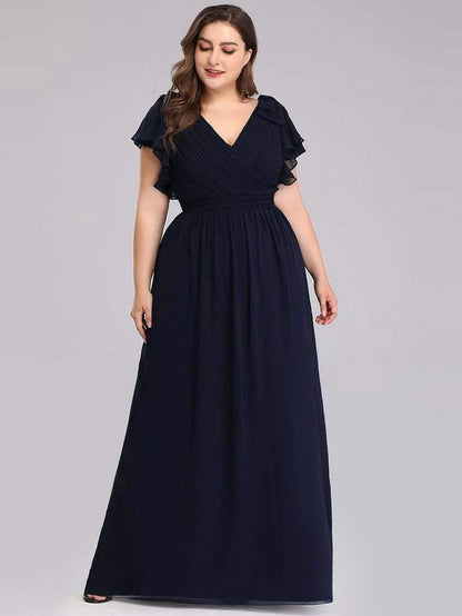 Wholesa Maxi Long Chiffon Plus Size Evening Dresses with Ruffles Sleeves