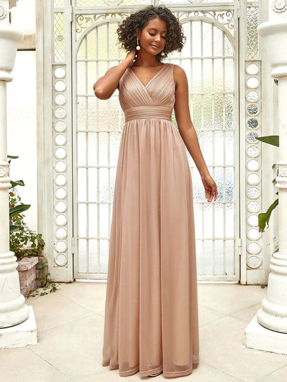 Wholesa Double V Neck Floor Length Sparkly Evening Dresses for Party